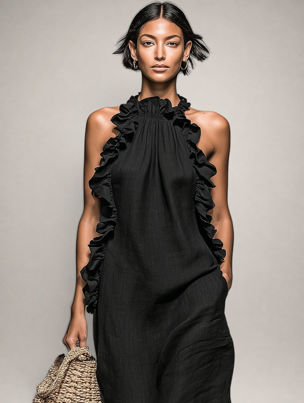 Felene | Robe maxi en lin sans manches avec volants