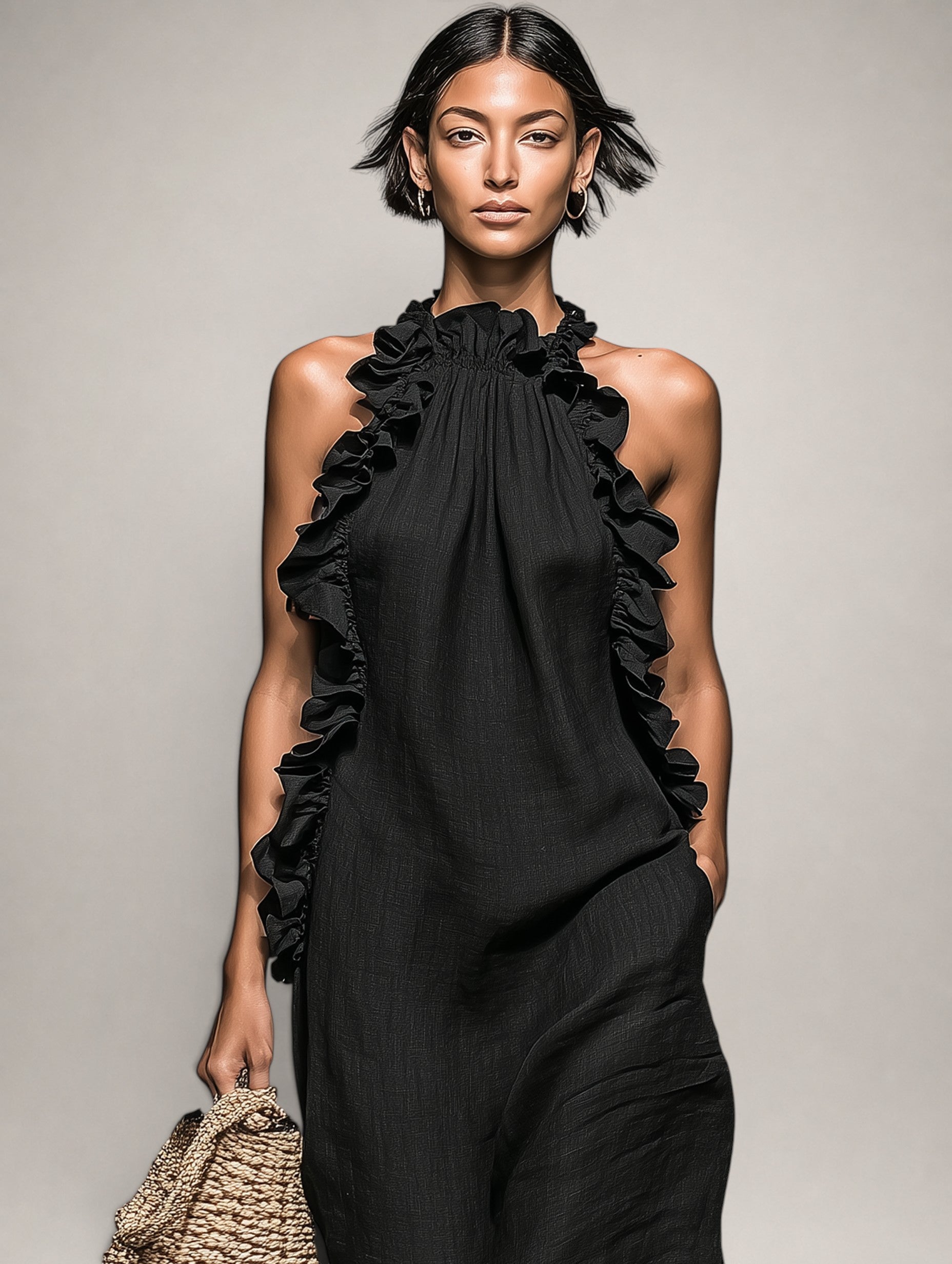 Felene | Robe maxi en lin sans manches avec volants