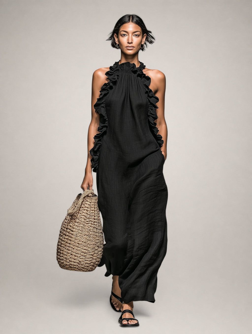 Felene | Robe maxi en lin sans manches avec volants