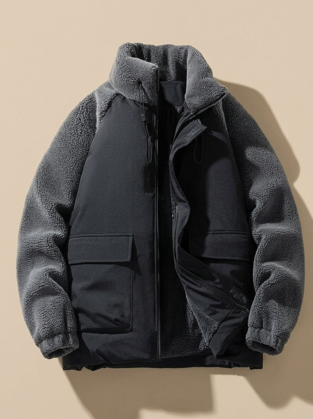 Elias | Veste d'hiver pour hommes en colorblock Sherpa avec col montant