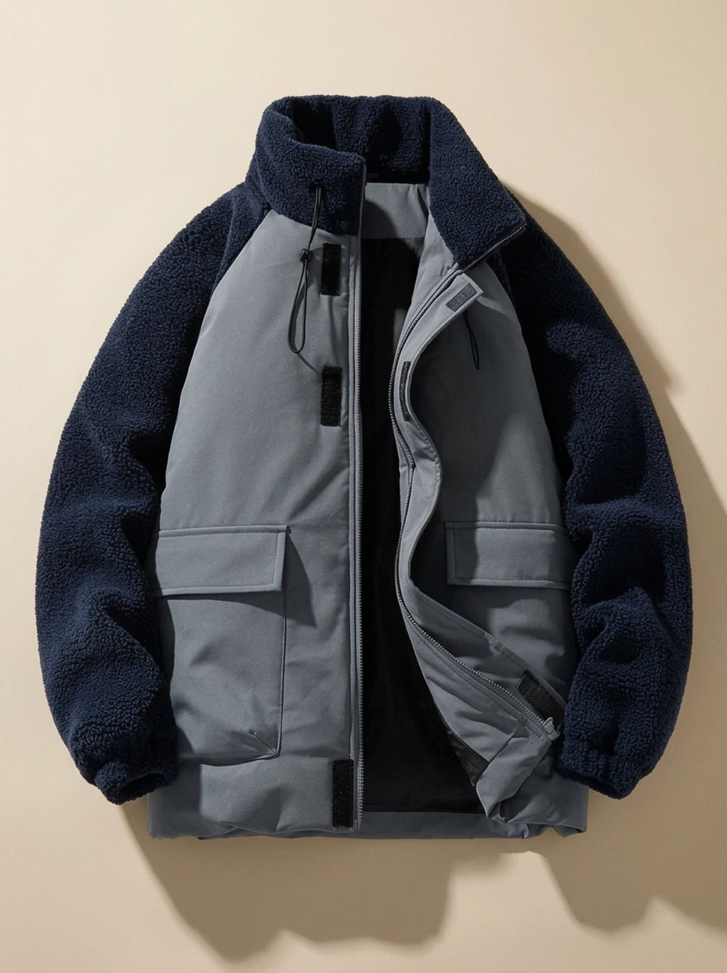Elias | Veste d'hiver pour hommes en colorblock Sherpa avec col montant