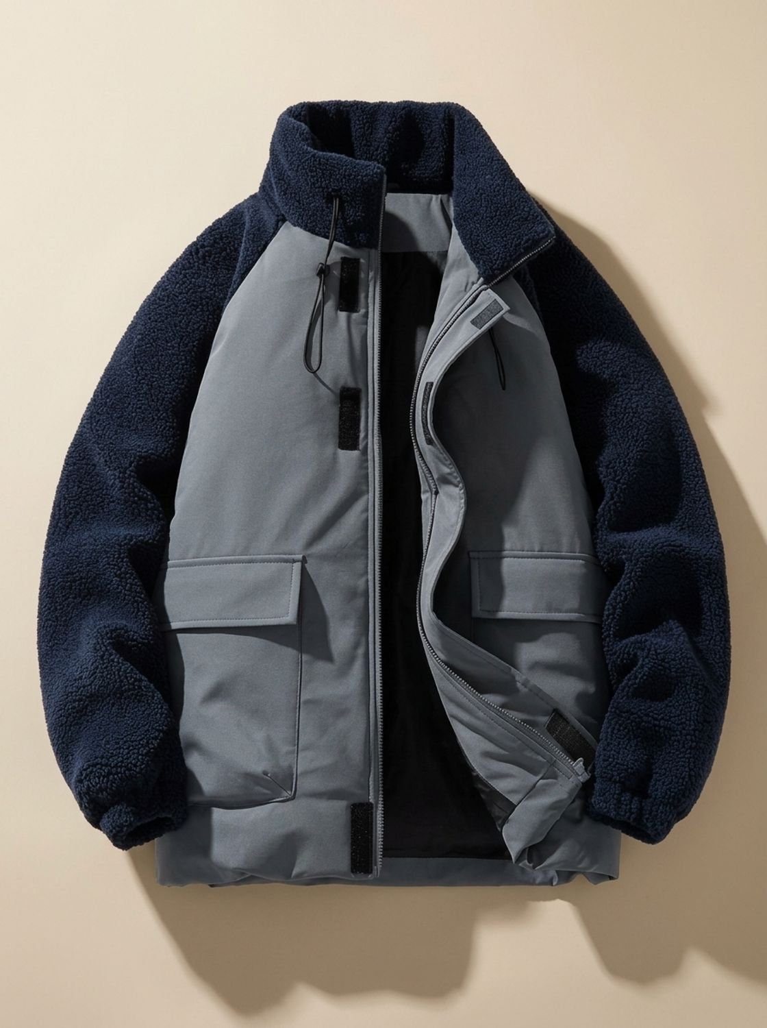 Elias | Veste d'hiver pour hommes en colorblock Sherpa avec col montant