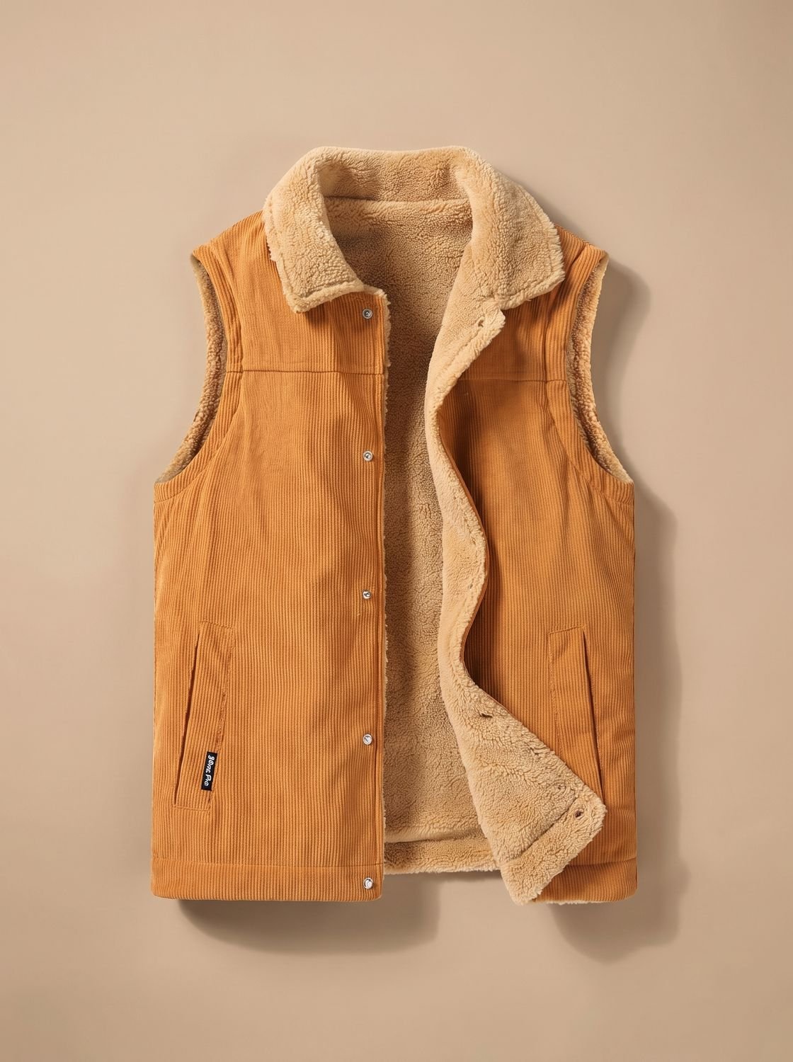 Leon | Gilet en corduroy pour hommes avec doublure en Sherpa et patte de boutonnage