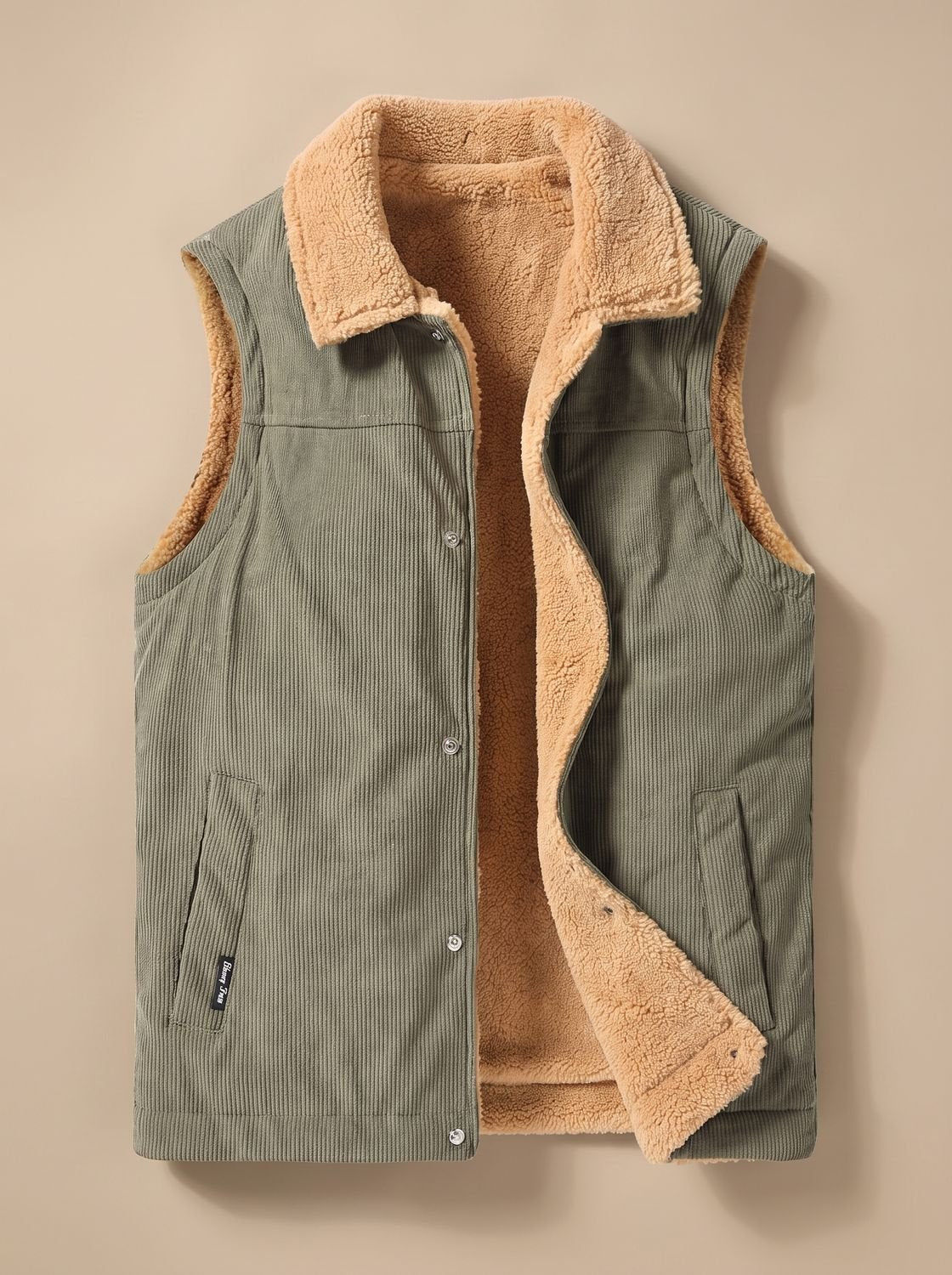 Leon | Gilet en corduroy pour hommes avec doublure en Sherpa et patte de boutonnage