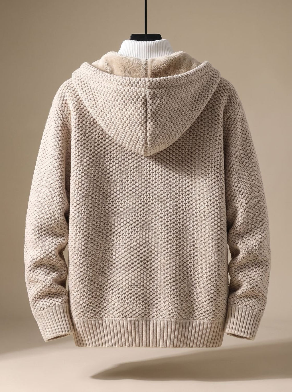 Tobias | Veste en tricot pour hommes avec capuche, fermeture éclair, doublure en polaire, motif gaufré