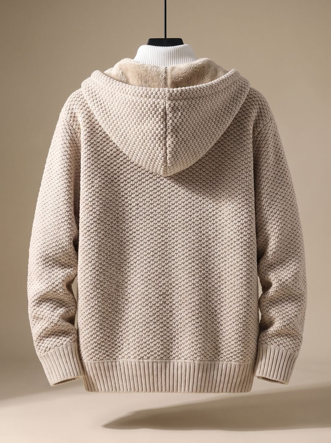 Tobias | Veste en tricot pour hommes avec capuche, fermeture éclair, doublure en polaire, motif gaufré