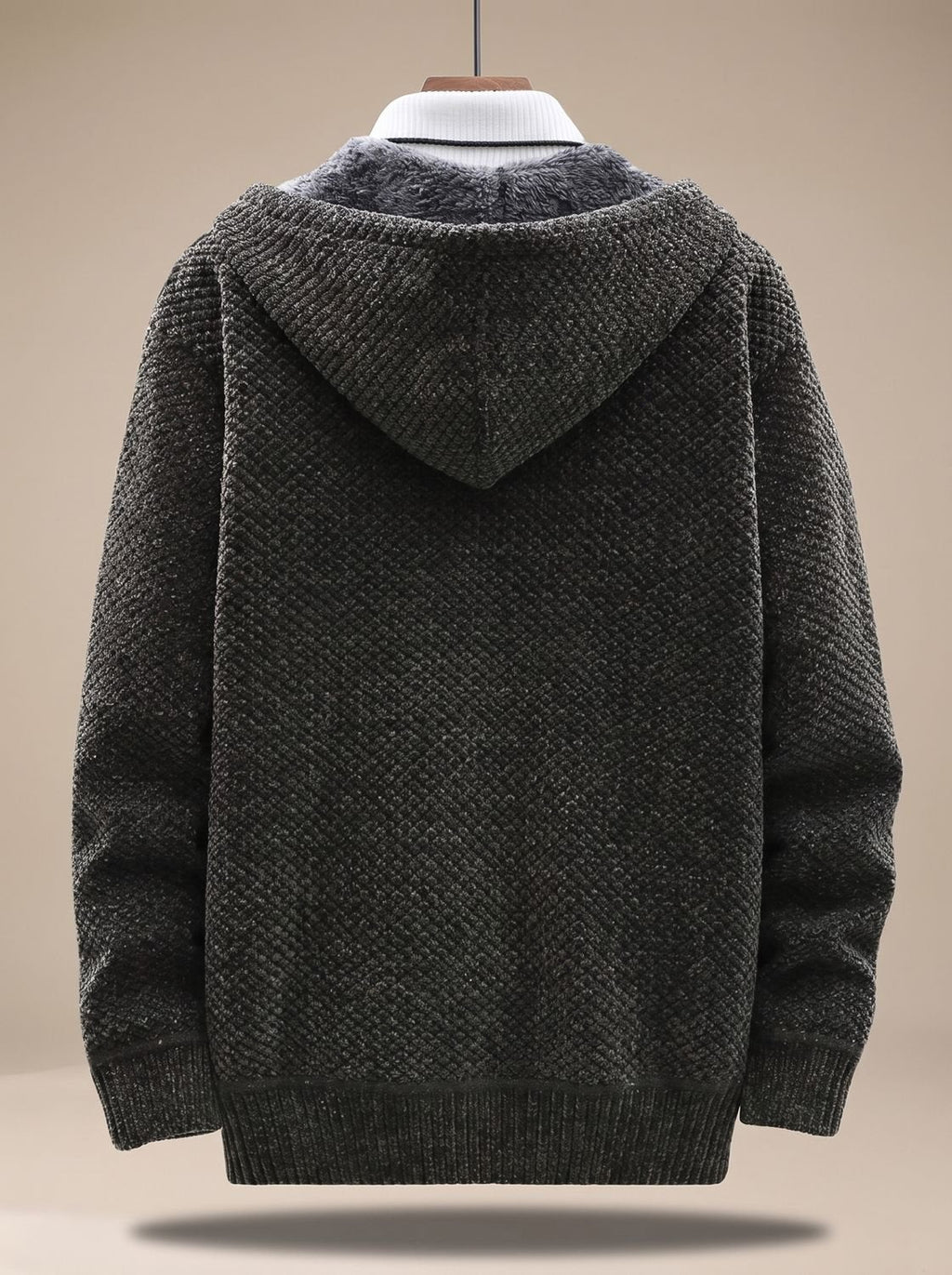Tobias | Veste en tricot pour hommes avec capuche, fermeture éclair, doublure en polaire, motif gaufré