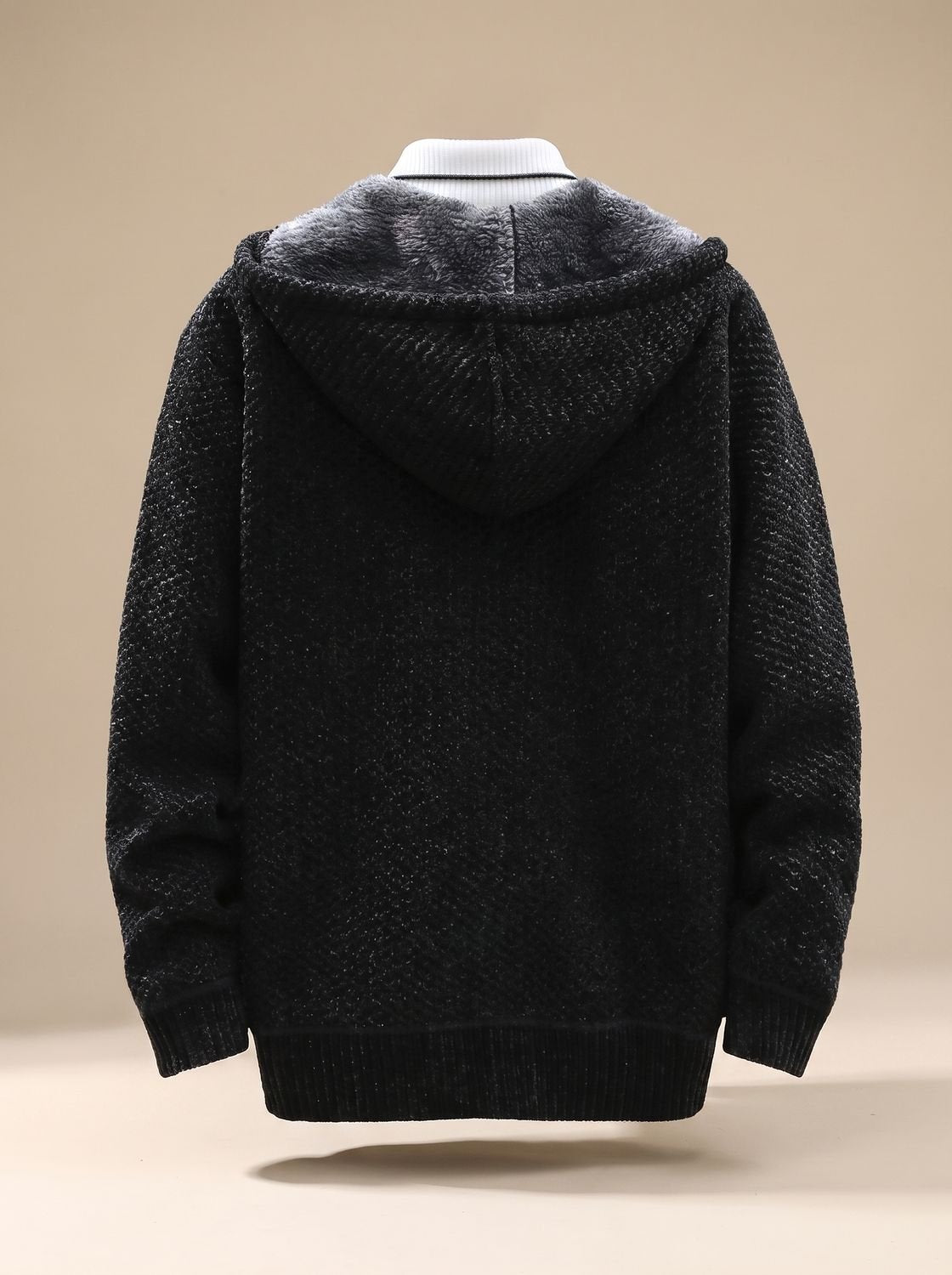 Tobias | Veste en tricot pour hommes avec capuche, fermeture éclair, doublure en polaire, motif gaufré