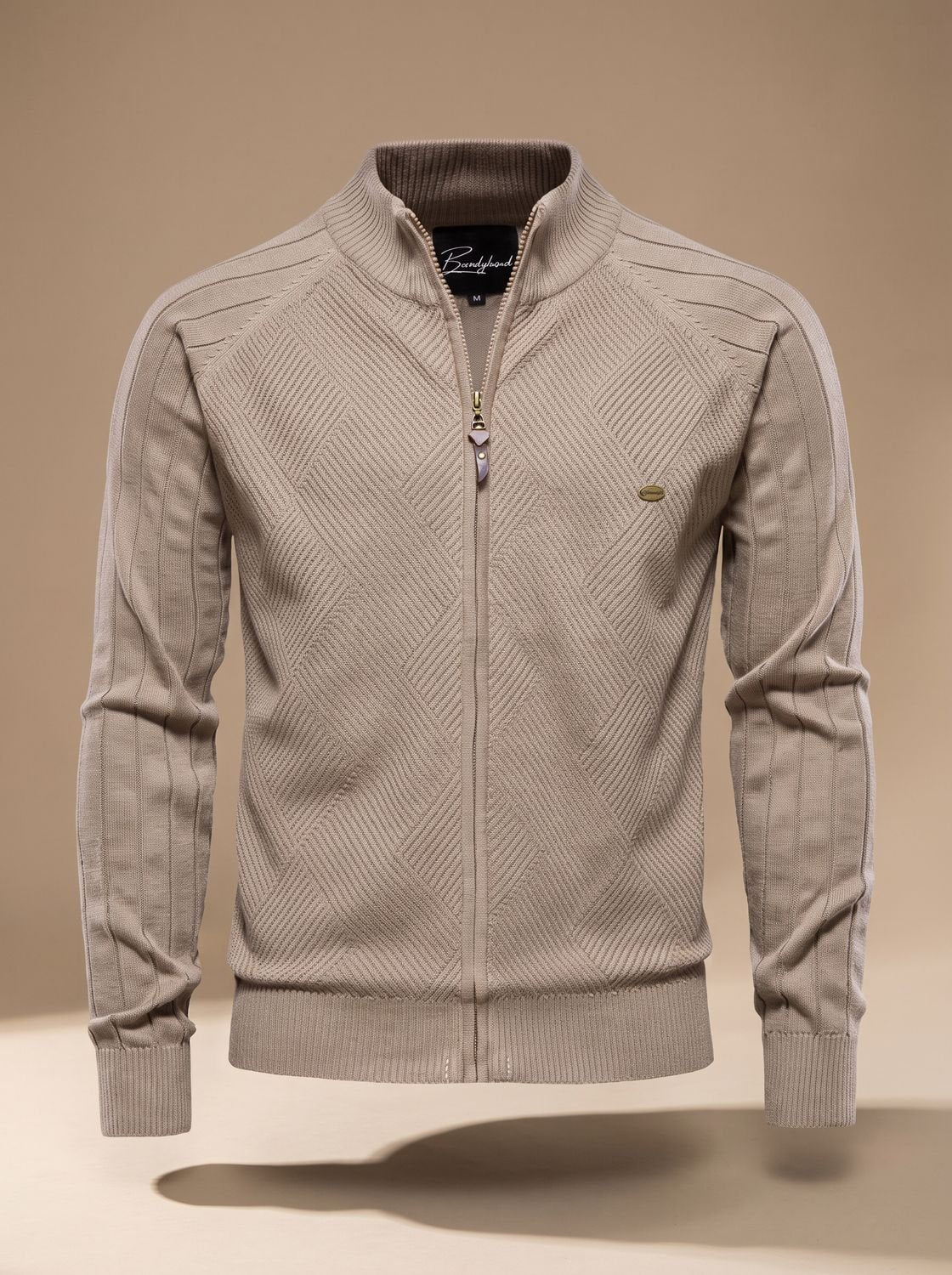 Leon | Veste en tricot pour hommes avec fermeture éclair et col montant Slim-Fit