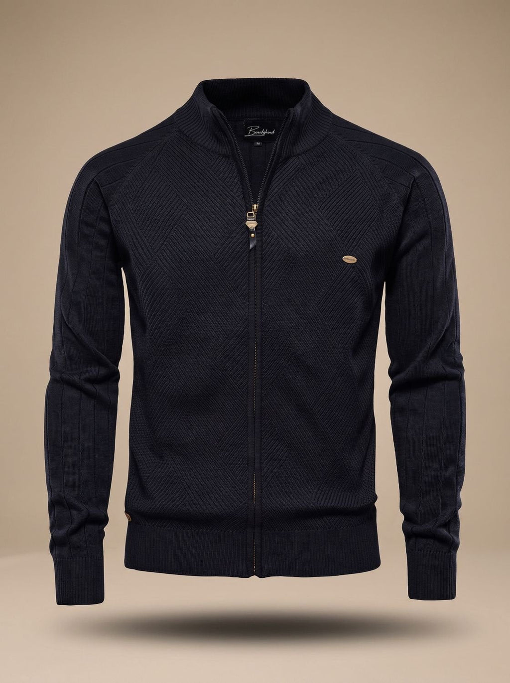 Leon | Veste en tricot pour hommes avec fermeture éclair et col montant Slim-Fit