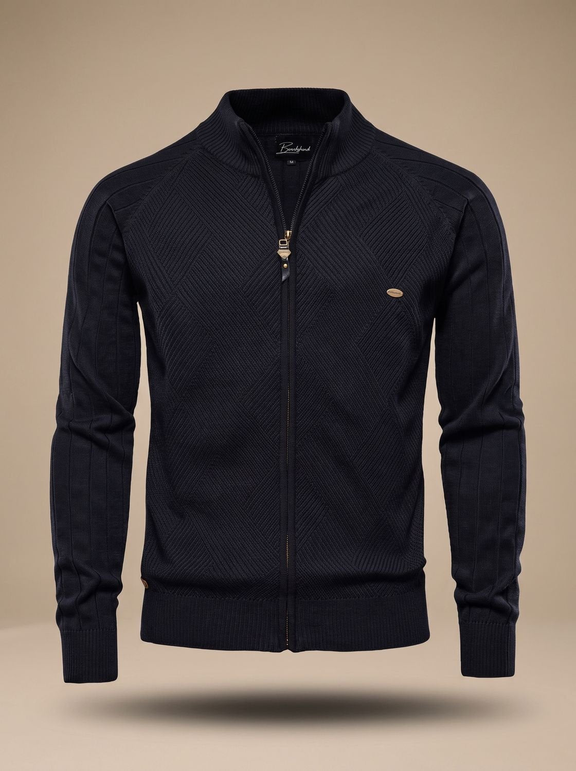 Leon | Veste en tricot pour hommes avec fermeture éclair et col montant Slim-Fit
