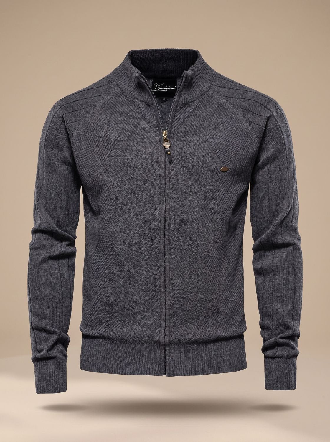 Leon | Veste en tricot pour hommes avec fermeture éclair et col montant Slim-Fit