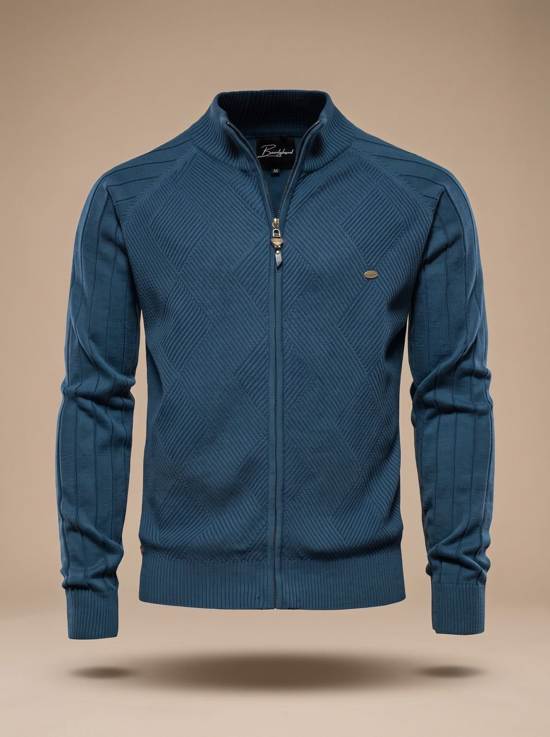 Leon | Veste en tricot pour hommes avec fermeture éclair et col montant Slim-Fit