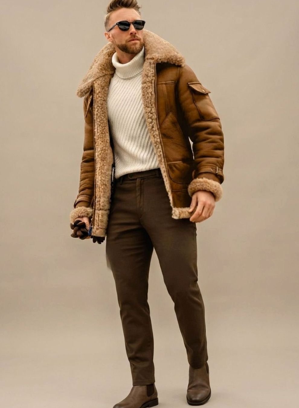 Maximilian | Veste d'hiver pour hommes doublée en fausse fourrure, aspect cuir, blouson aviateur