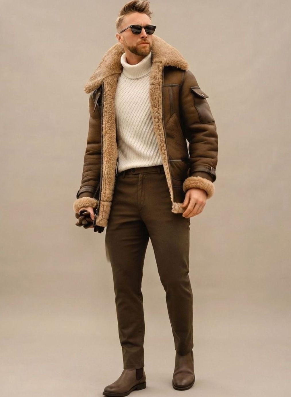 Maximilian | Veste d'hiver pour hommes doublée en fausse fourrure, aspect cuir, blouson aviateur