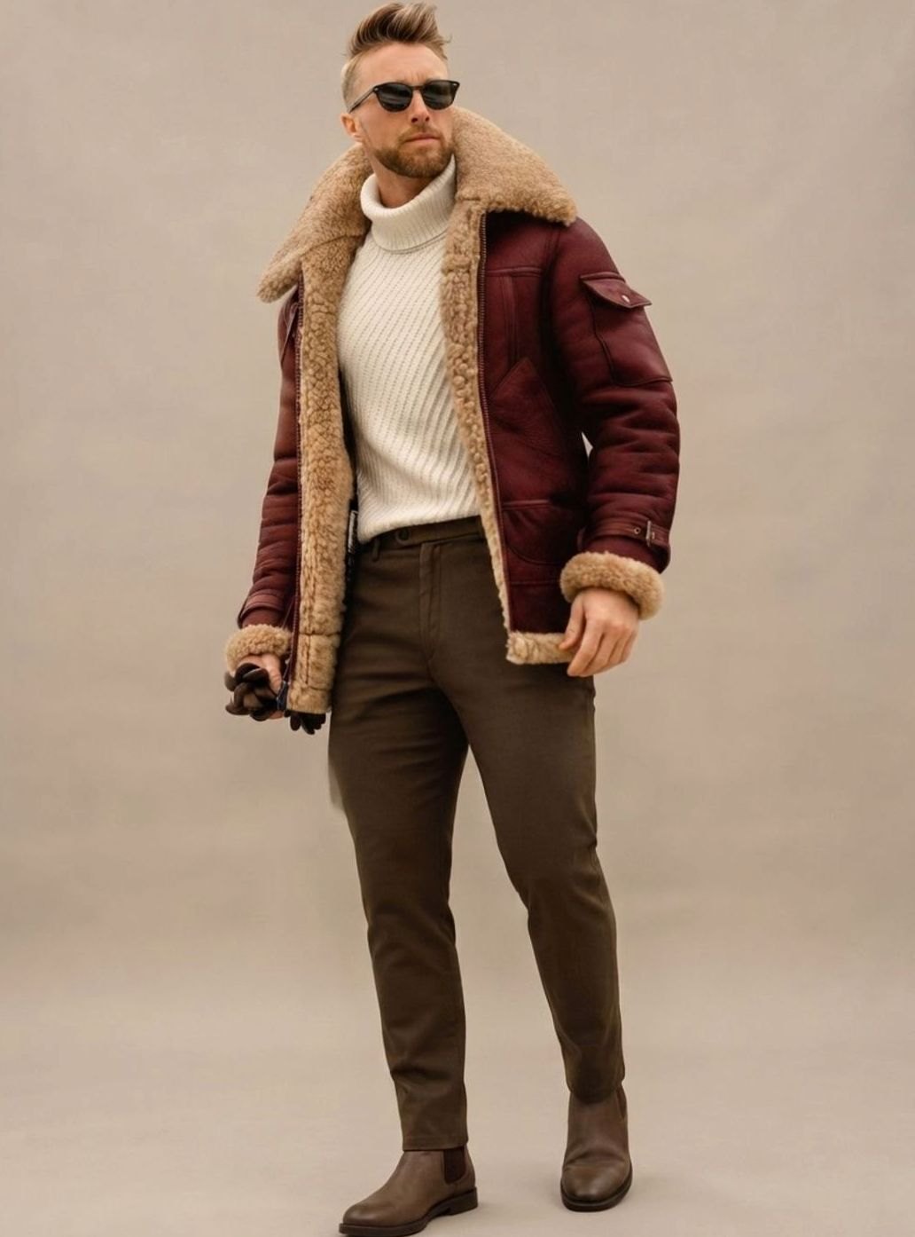 Maximilian | Veste d'hiver pour hommes doublée en fausse fourrure, aspect cuir, blouson aviateur