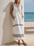 Robe maxi sans manches à rayures avec capuche - Idéale pour les sorties en bateau