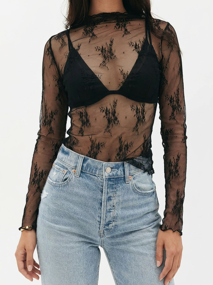 MARYAM™ - Ensemble top en dentelle unie et combinaison avec poches
