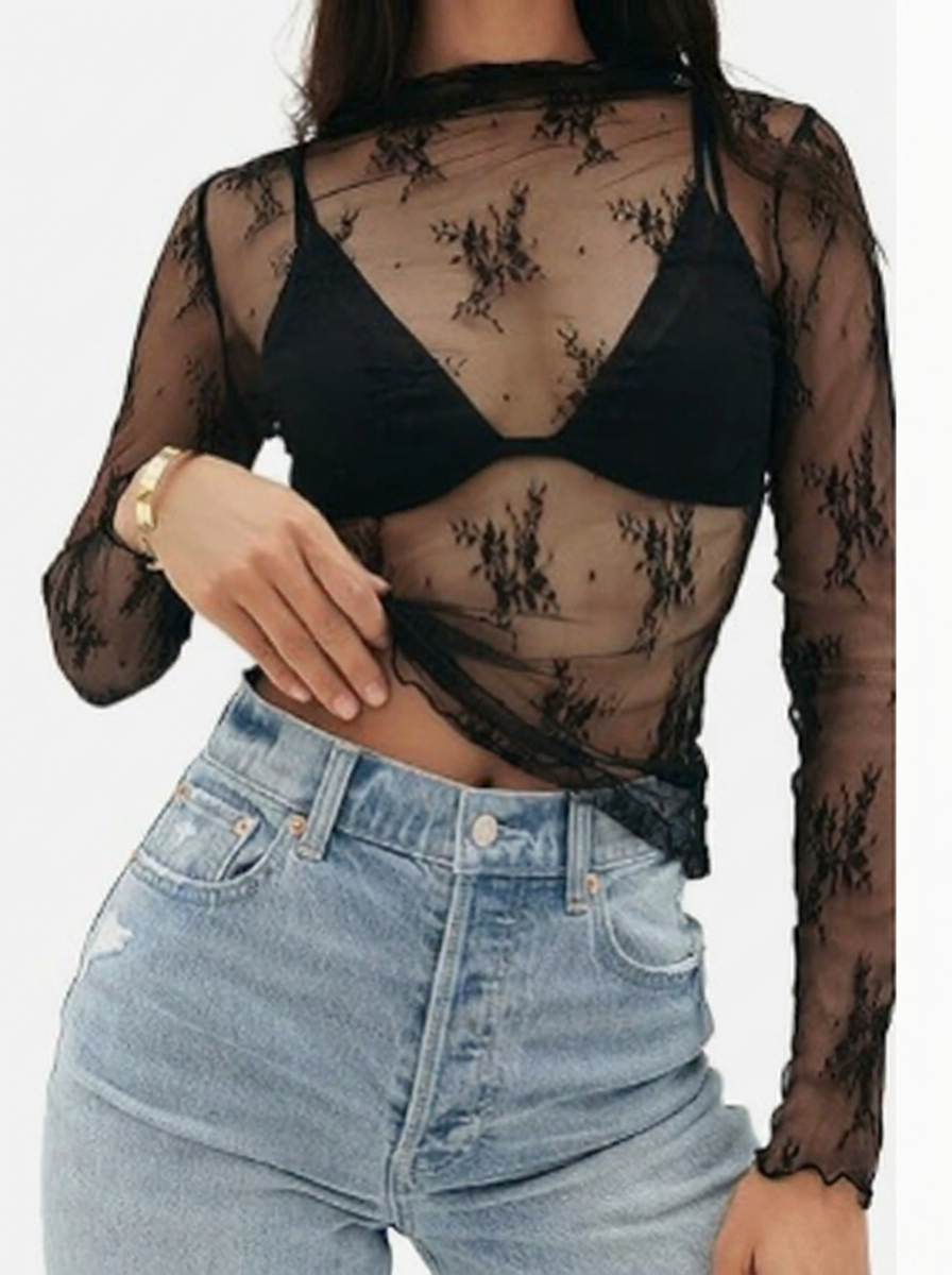 MARYAM™ - Ensemble top en dentelle unie et combinaison avec poches