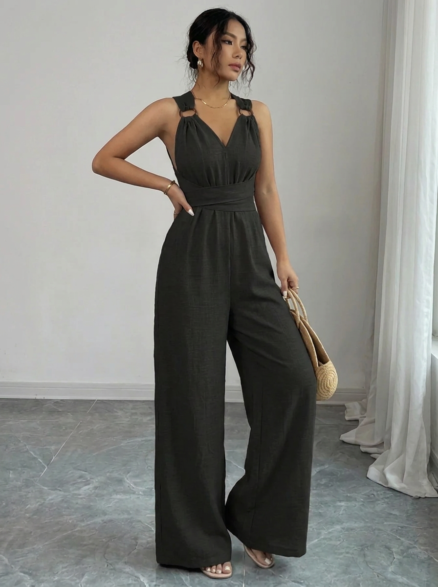 MARYAM™ - Ensemble top en dentelle unie et combinaison avec poches