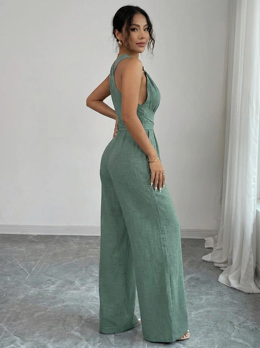 MARYAM™ - Ensemble top en dentelle unie et combinaison avec poches