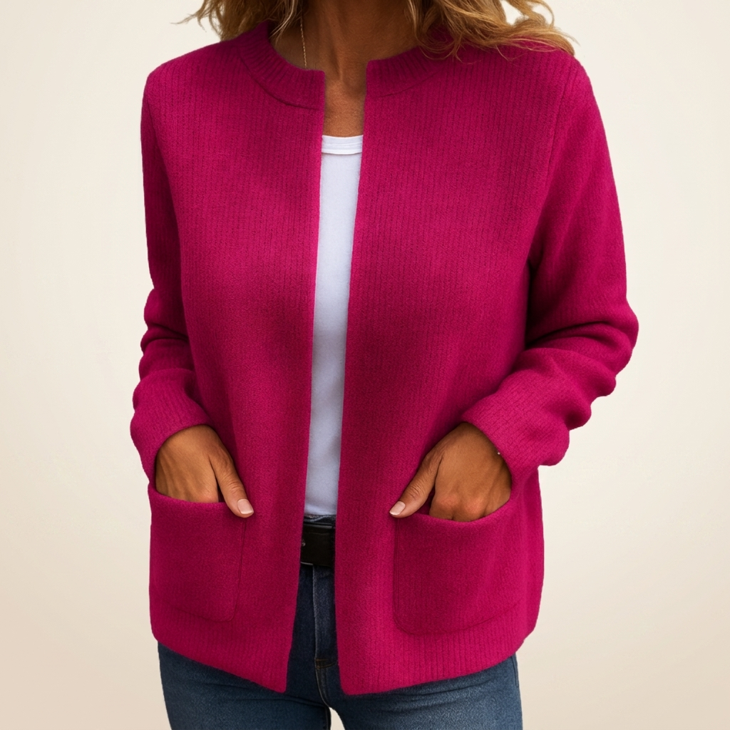 Larevia | Cardigan pour femmes à côtes avec devant ouvert et poches