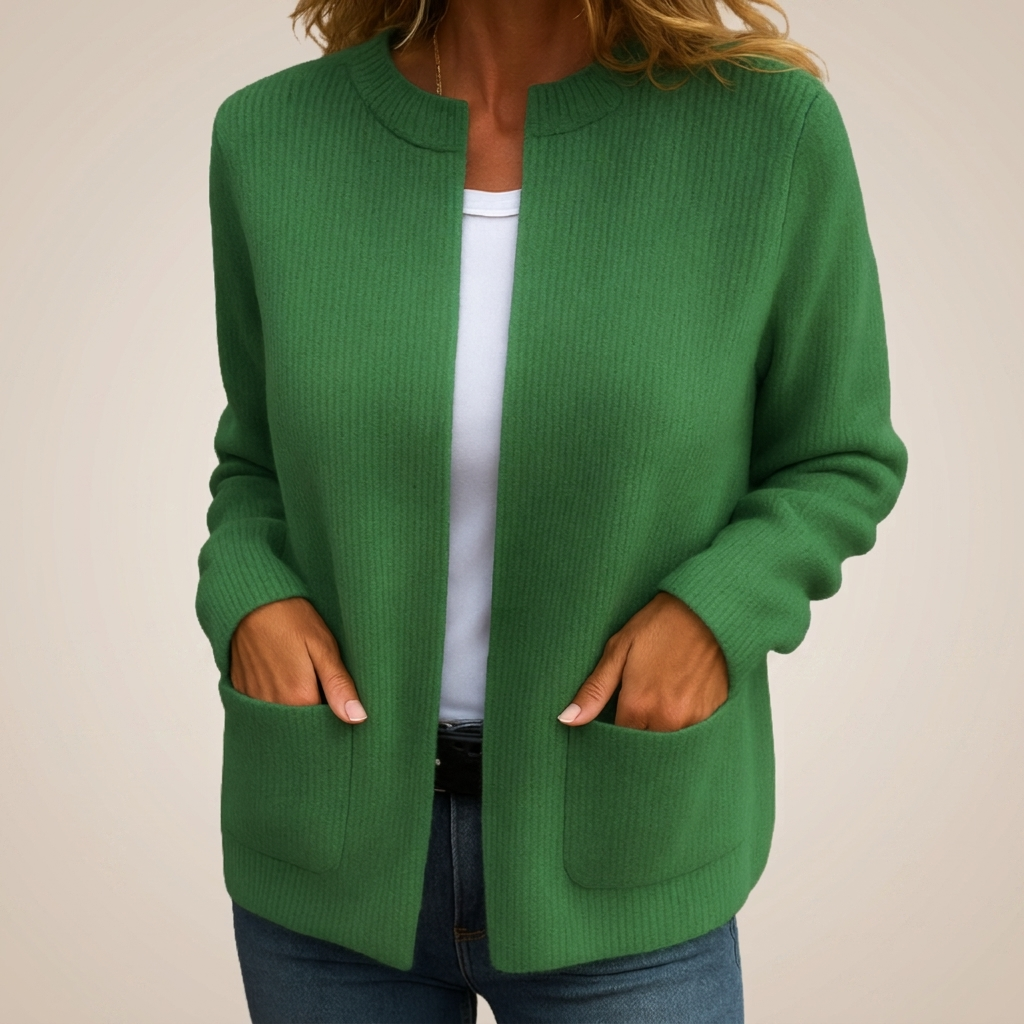 Larevia | Cardigan pour femmes à côtes avec devant ouvert et poches
