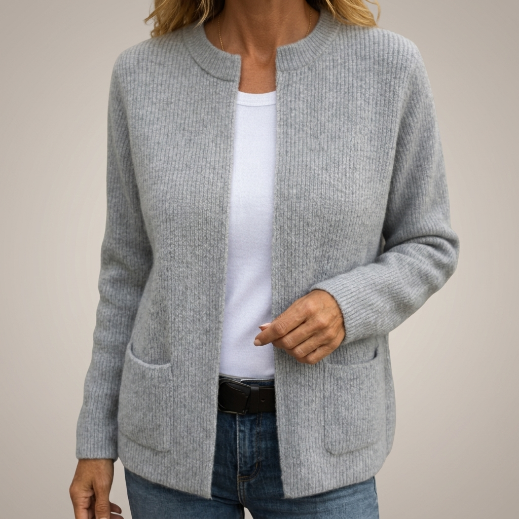 Larevia | Cardigan pour femmes à côtes avec devant ouvert et poches