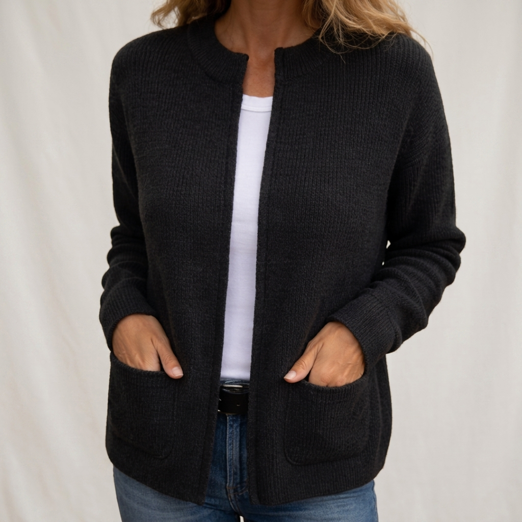 Larevia | Cardigan pour femmes à côtes avec devant ouvert et poches