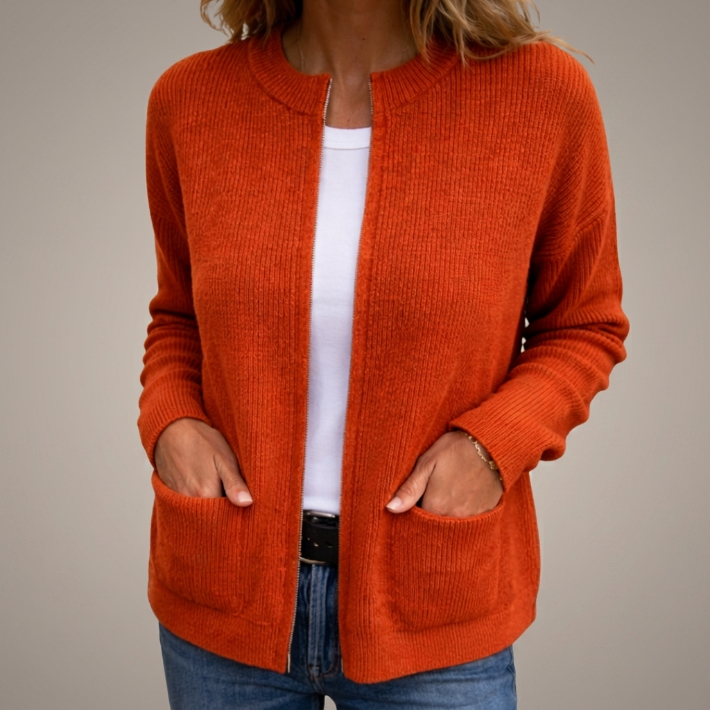 Larevia | Cardigan pour femmes à côtes avec devant ouvert et poches
