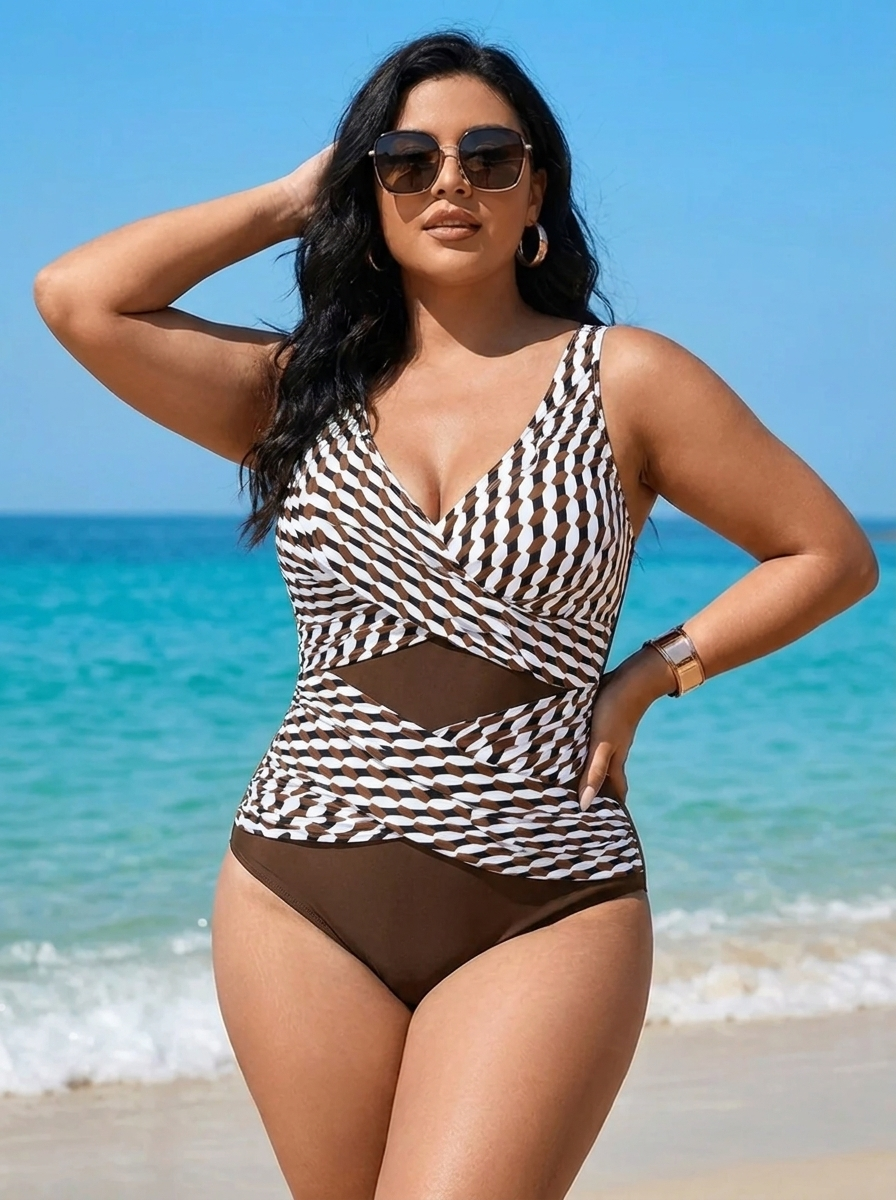 Tiffanie – Combinaison géométrique à encolure dégagée en grande taille