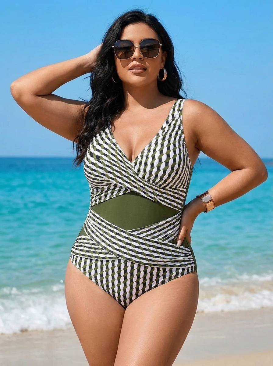 Tiffanie – Combinaison géométrique à encolure dégagée en grande taille