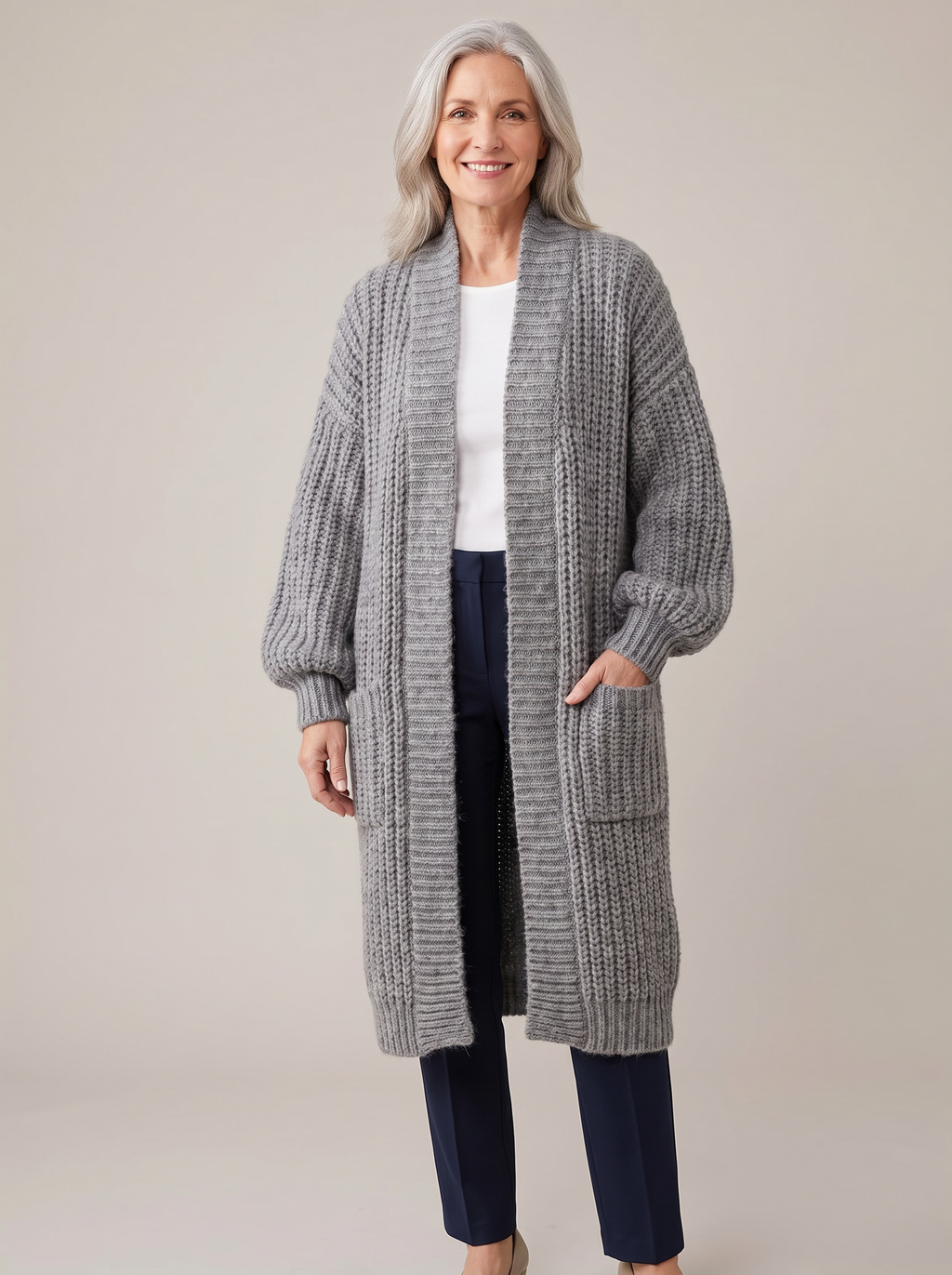 Fenie | Cardigan long pour femmes en tricot épais avec poches