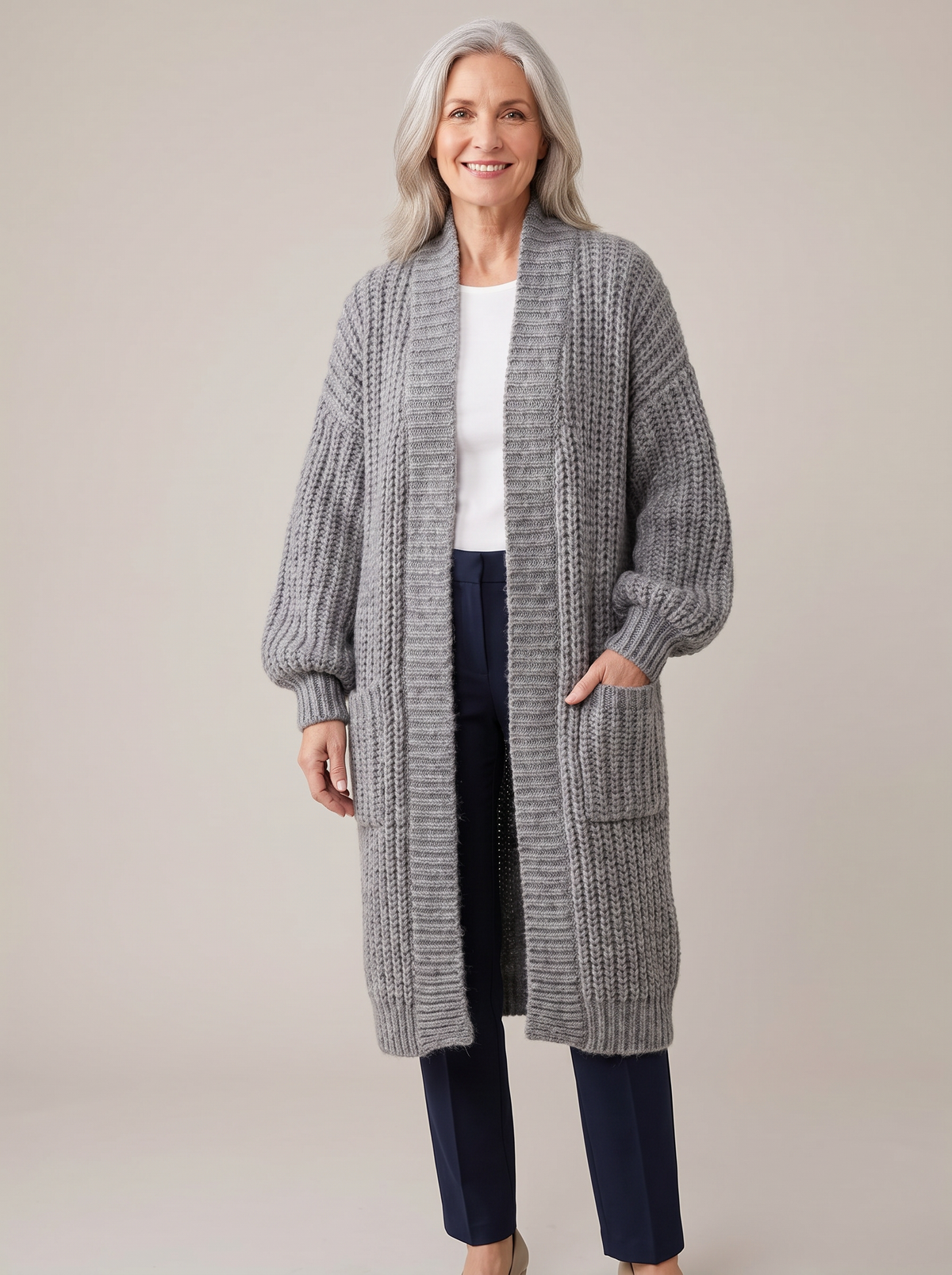 Fenie | Cardigan long pour femmes en tricot épais avec poches