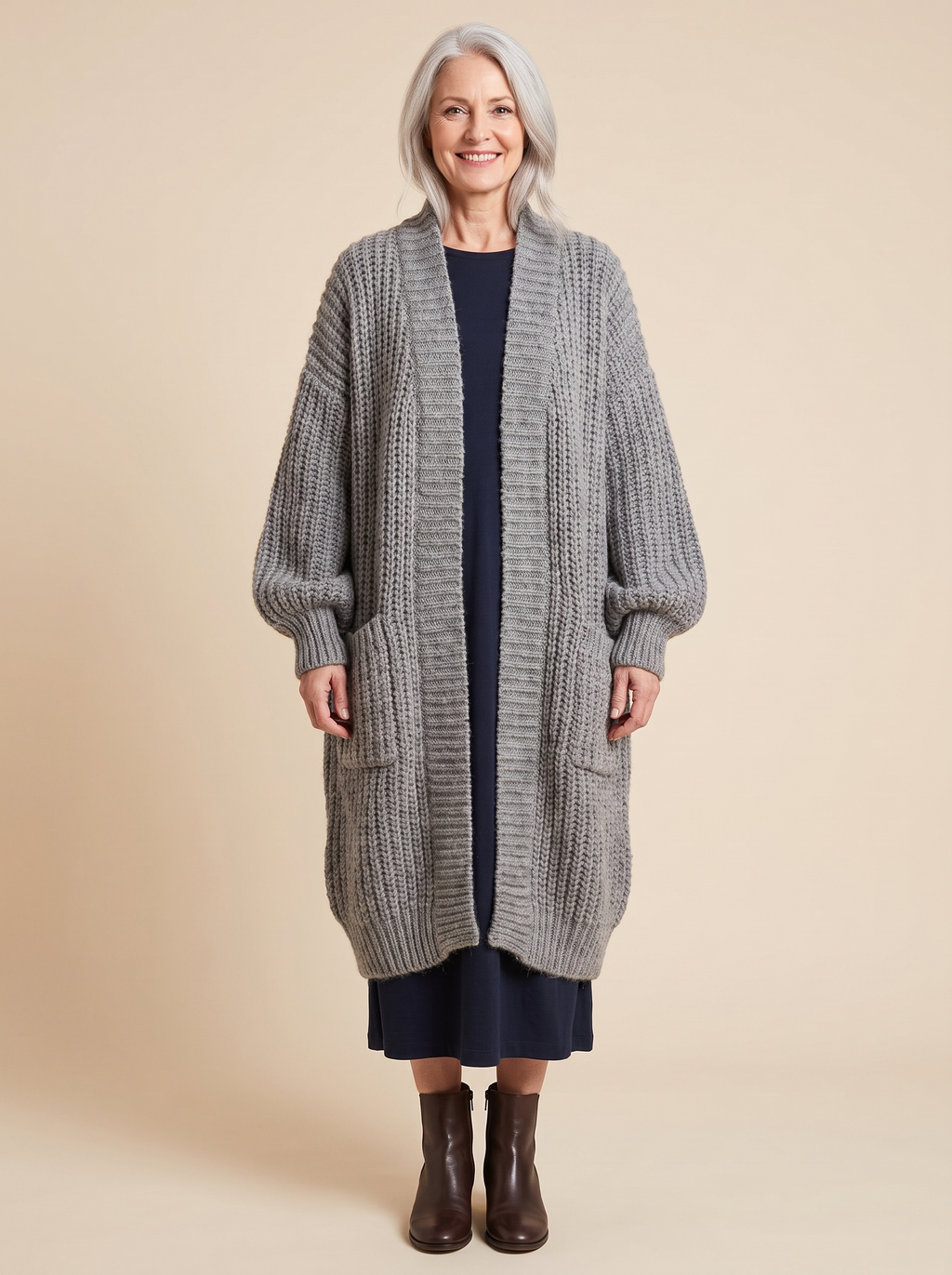 Fenie | Cardigan long pour femmes en tricot épais avec poches