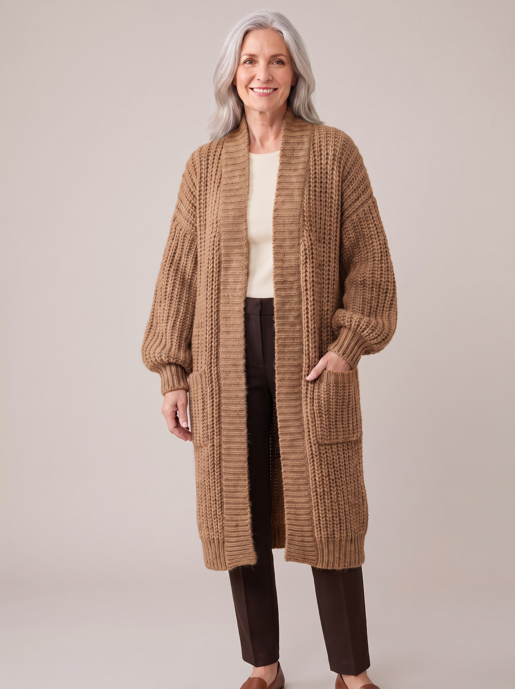 Fenie | Cardigan long pour femmes en tricot épais avec poches