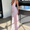 Robe Maxi à Dos Nu en Maille avec Détail de Superposition Transparente