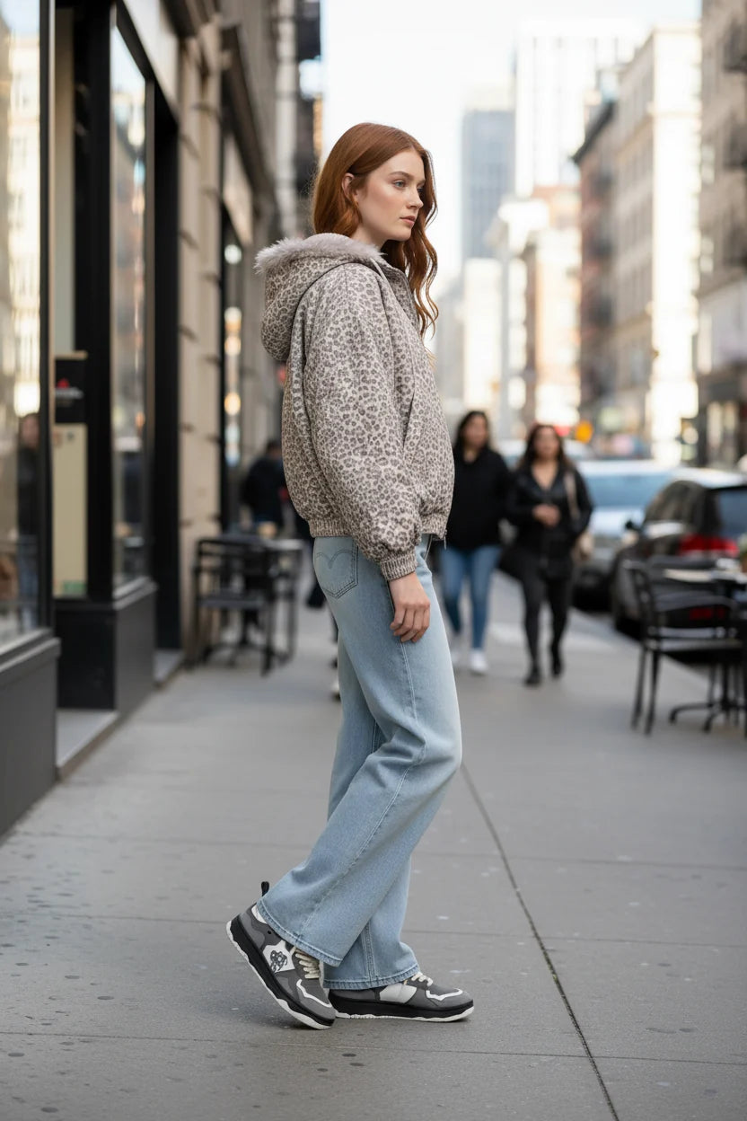 Manteau à Capuche Imprimé Léopard