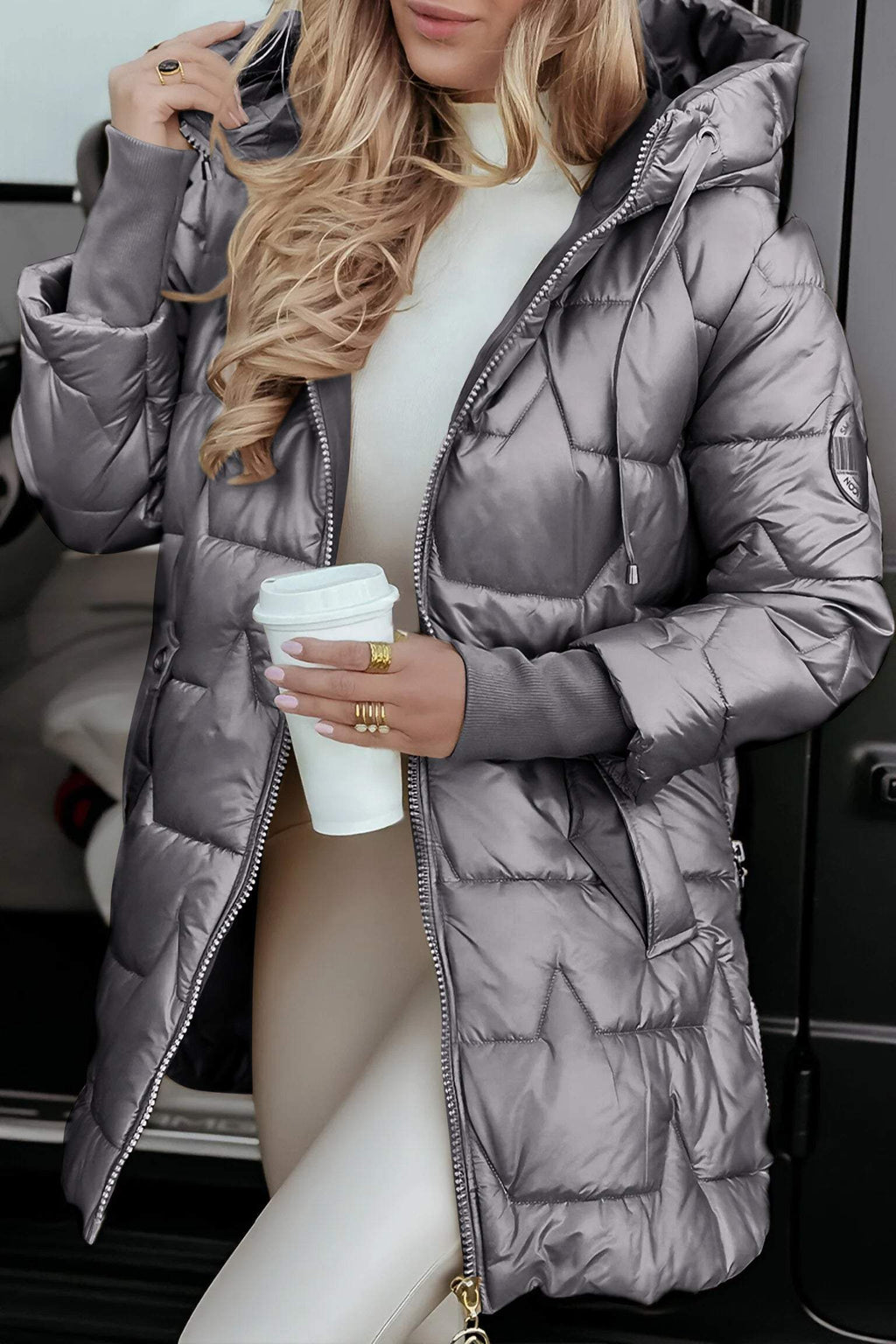 Catherine - Manteau d'Hiver Matelassé avec Capuche Élégant