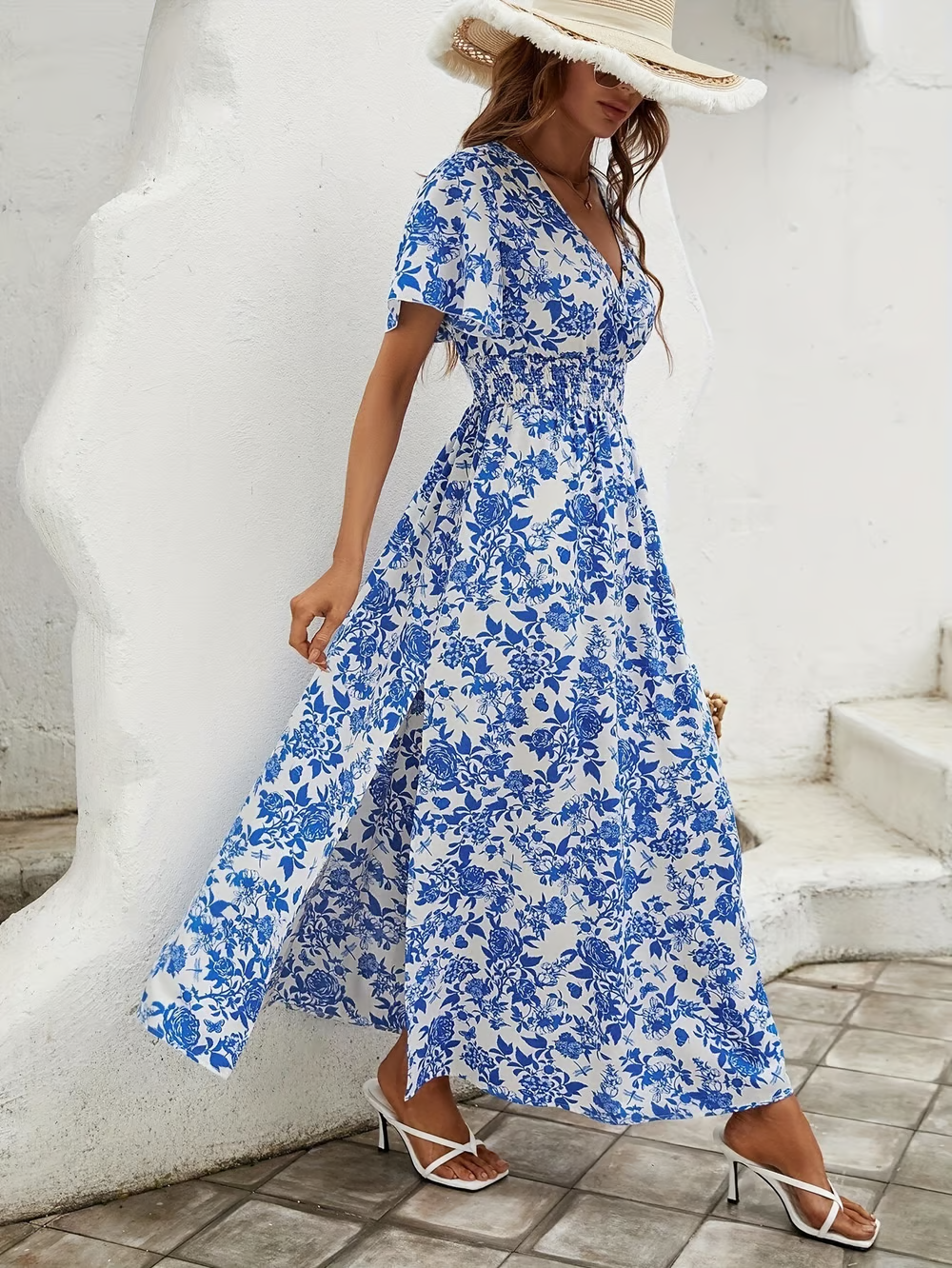 Margaret | Robe Maxi à Manches Courtes Imprimée Boho pour Femmes