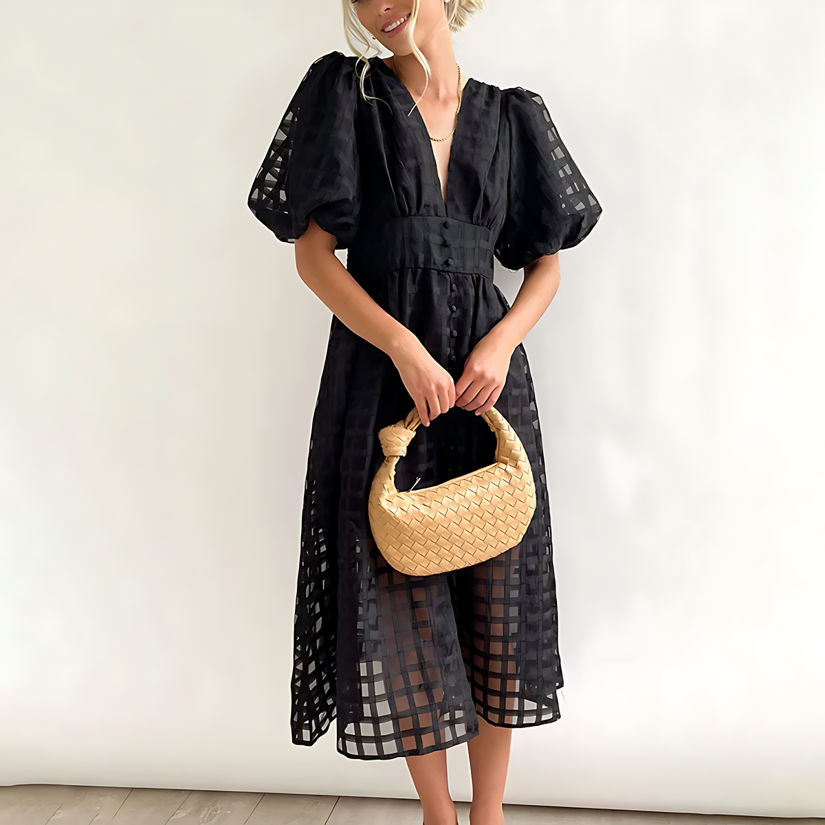 Robe Midi pour Invitées de Mariage | Encolure en V