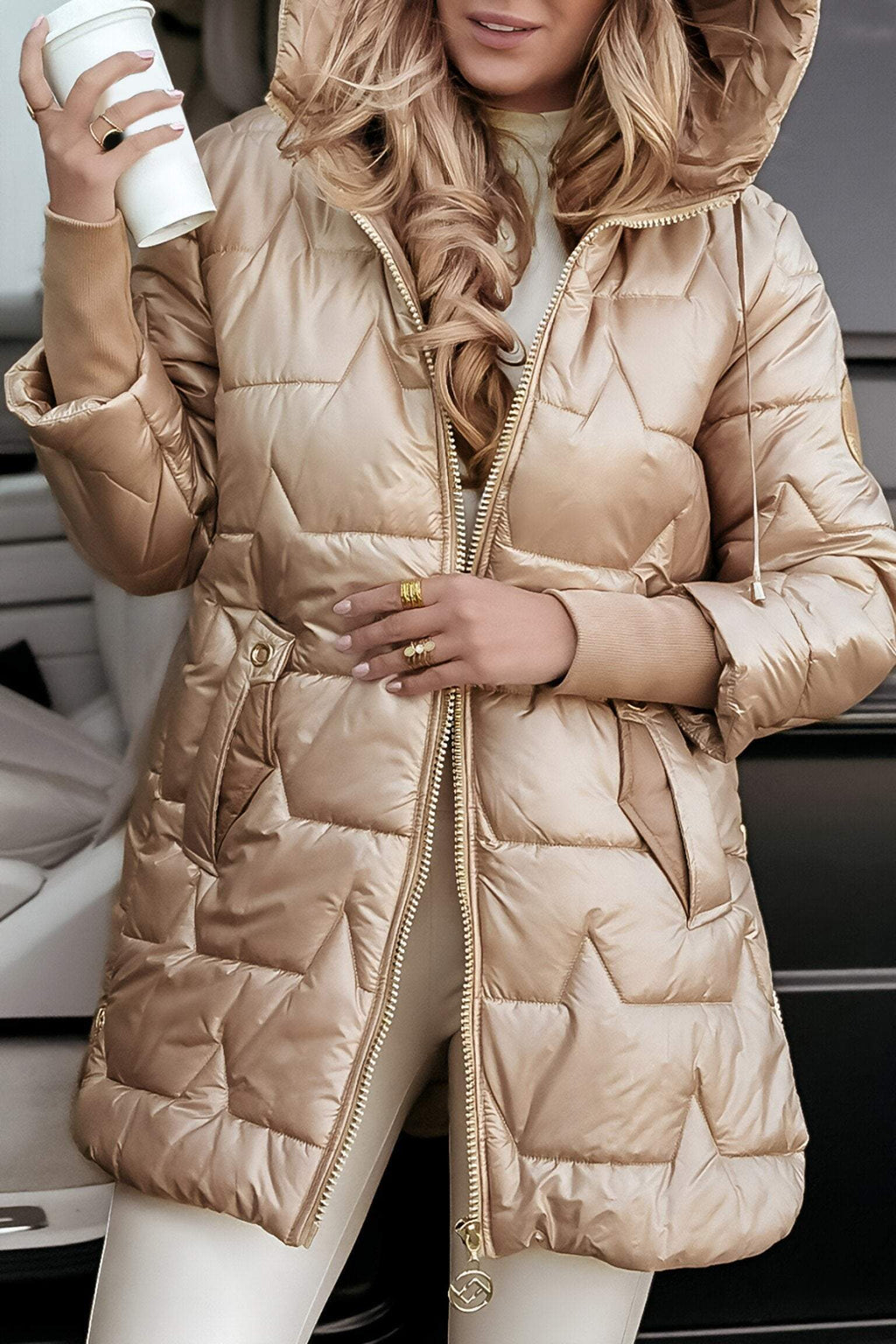 Catherine - Manteau d'Hiver Matelassé avec Capuche Élégant