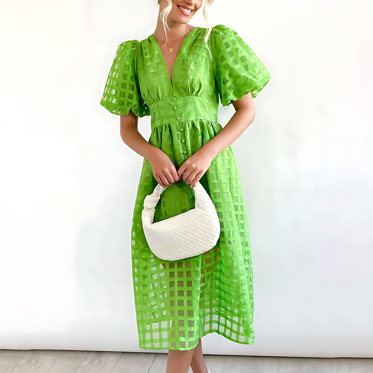 Robe Midi pour Invitées de Mariage | Encolure en V
