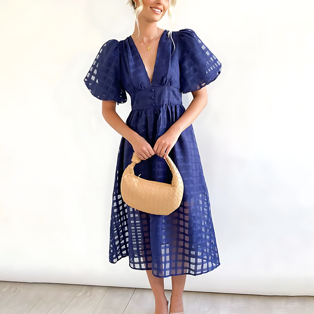 Robe Midi pour Invitées de Mariage | Encolure en V