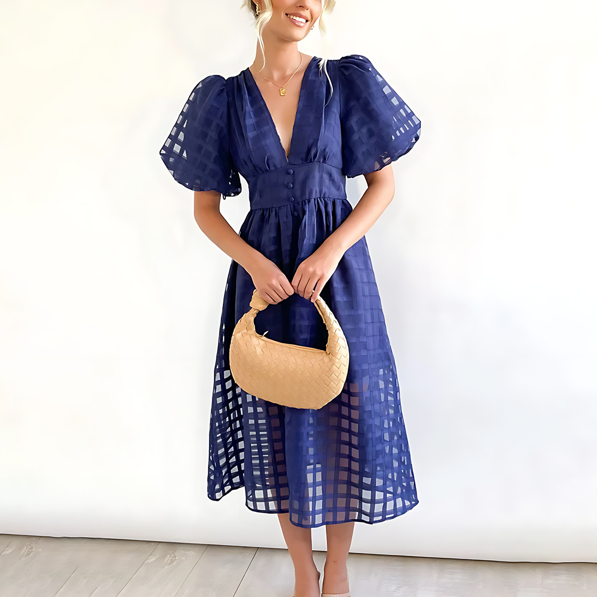 Robe Midi pour Invitées de Mariage | Encolure en V