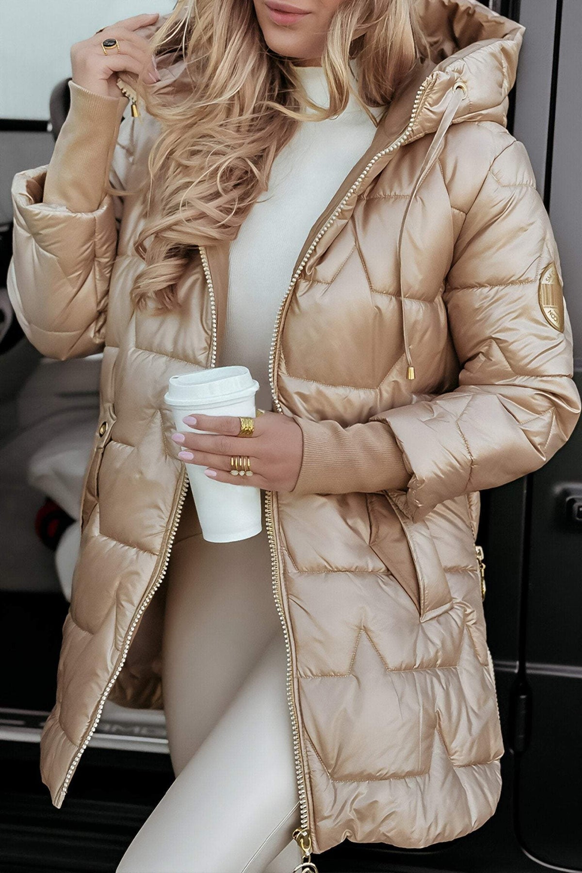 Catherine - Manteau d'Hiver Matelassé avec Capuche Élégant