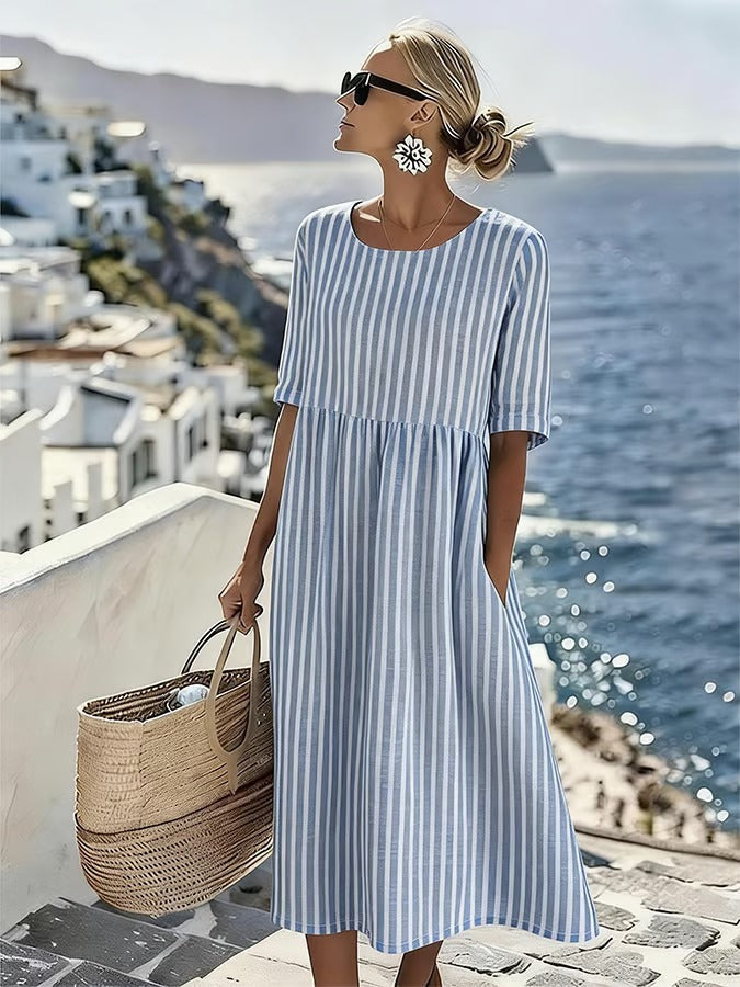 Sanne - Robe en Lin Rayée Légère