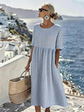 Sanne - Robe en Lin Rayée Légère