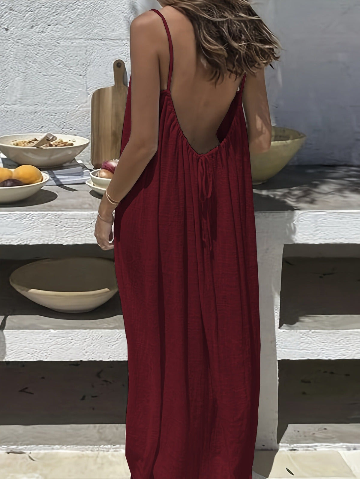 Robe Maxi Dames Dos Ouvert - Robe d'Été Ajustable et Élastique