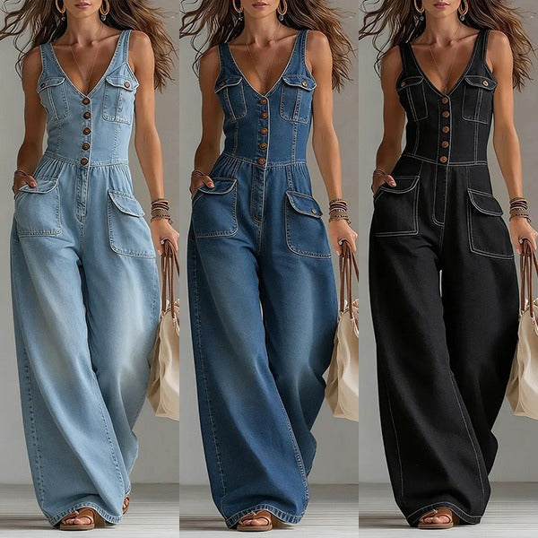 Salmae | Combinaison en denim sans manches avec boutonnage